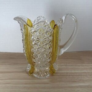 EAPG CREAMER PITCHER DAISY & BUTTON & STAINED PANEL ELLROSE AMBERETTE BY DUNCAN